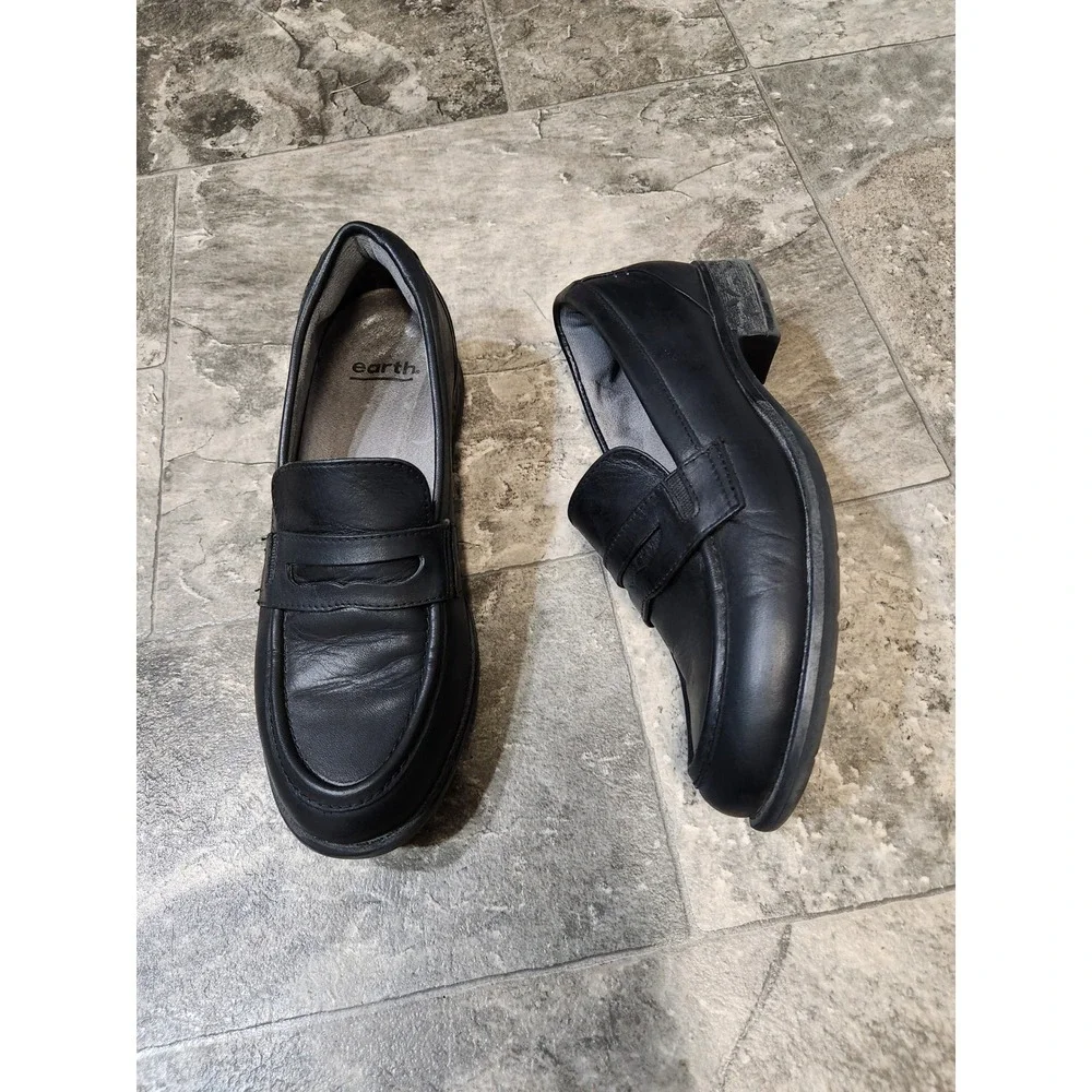 Earth Avani Barcelona Loafers Black Leather Penny Slip On Shoes 9.5M